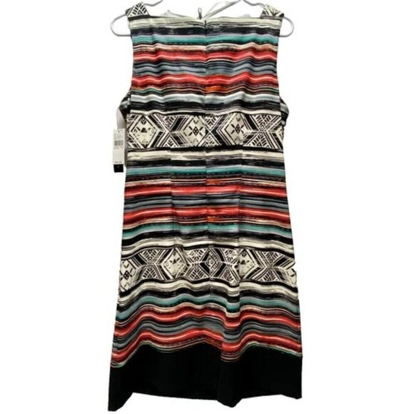 AB Studio Dress Women's 12 Black White Multicolor Stripe Geo Print Design NWT - Picture 11 of 16